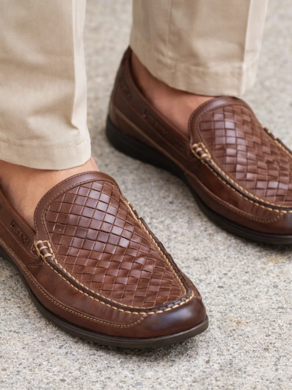 Johnston & Murphy Woven Leather Loafers Brown J&M Flex Slip On Comfort 10 1/2